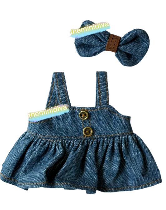 Labubu clothes for Labubu outfits blue denim dress with bow Labubu dresses summer baby doll, blue denim