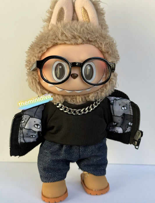 Labubu clothes for Labubu outfits motorcycle Labubu biker black shirt jeans Labubu bomber jacket fall outfit Labubu construction boots