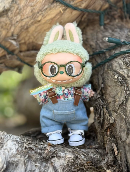 Labubu clothes overall for Labubu outfits one piece jumper denim Labubu hawaiian floral shirts Labubu sneakers glasses